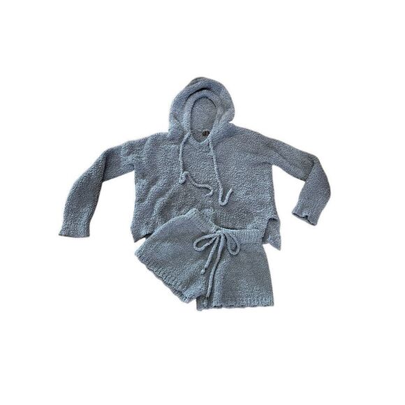 POL Grey Sherpa Long Sleeve Hoodie Short Set Pajamas Size Small - Picture 1 of 4